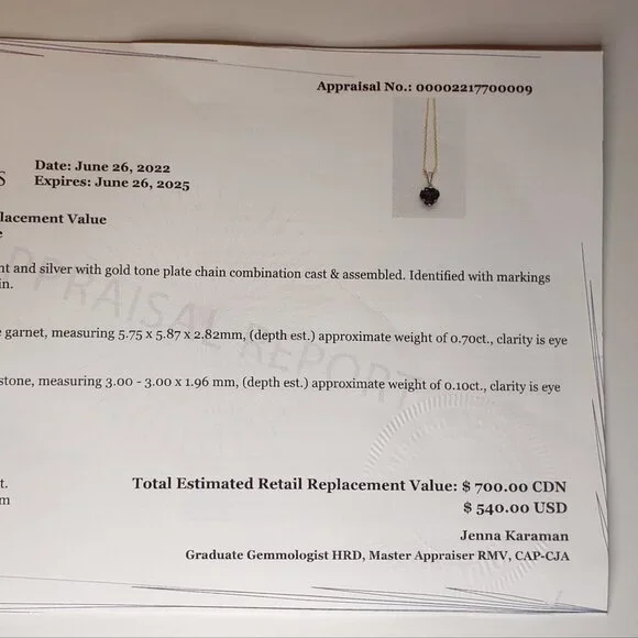 Natural Garnet Heart Pendant Necklace - 10KT - Picture 8 of 8